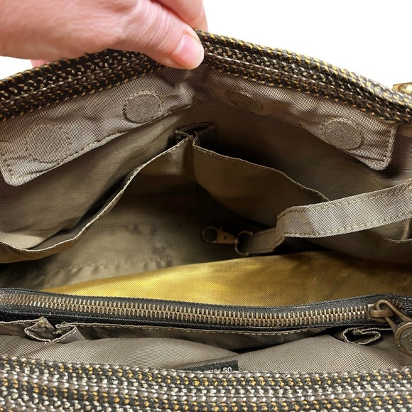 Eric Javits Purse Shenia Squishee Brown Gold Metallic Woven Tote Bag Fall - Picture 10 of 14